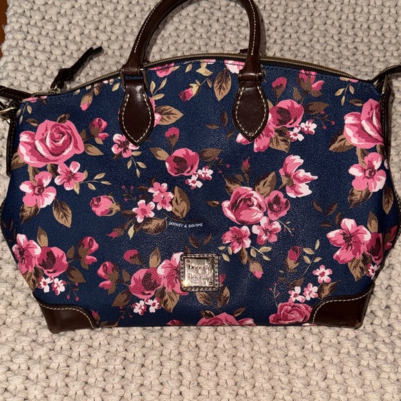 Dooney & Bourke Navy and Pink Floral Satchel - Picture 2 of 9
